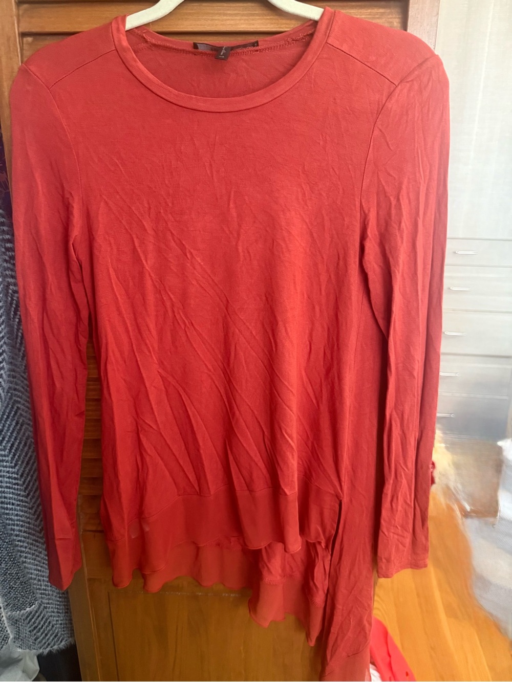 BCBGMaxAzria Long Sleeve Layered Hem Top - Red